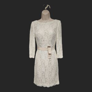 Waters & Waters Knee-Length Lace 3/4 Sleeve Pencil Dress Color Ivory Size 6